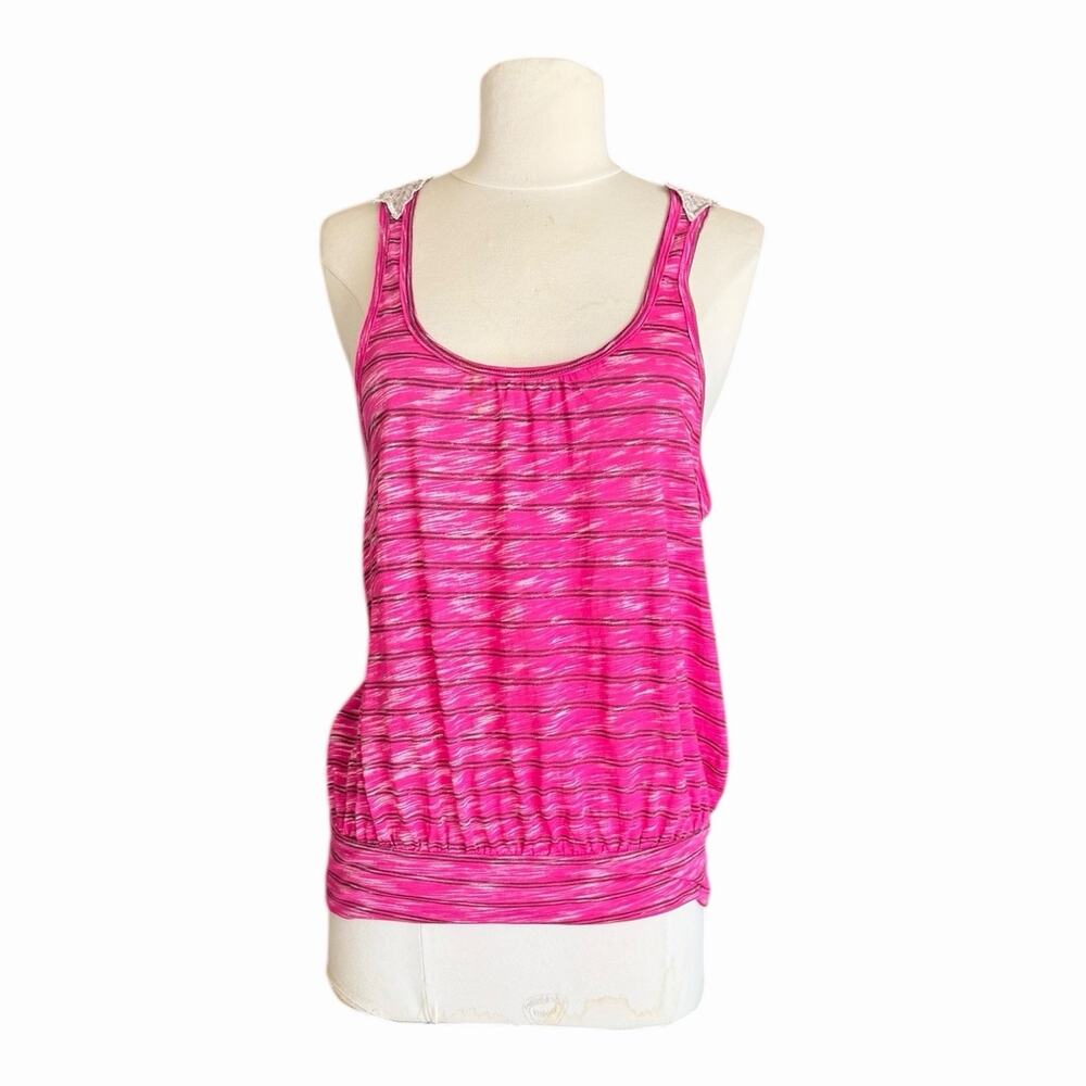 Vintage Free People Pink Stripe Lace Racerback Tank Top Womens Small Boho